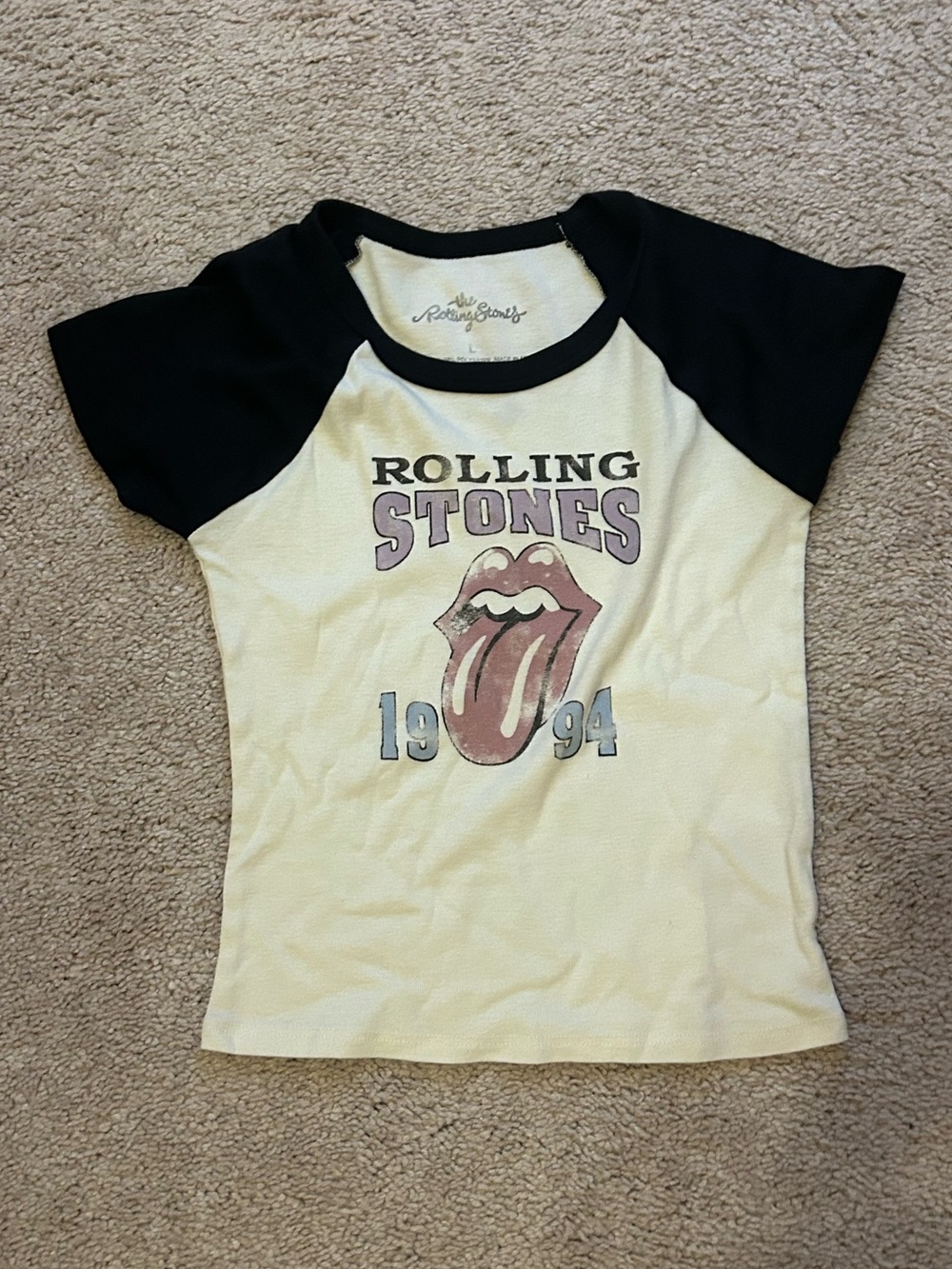 Tilly's Black & Cream Raglan Tee with Pink Tongue Graphic